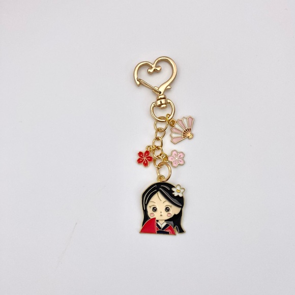 Mulan inspired petite Purse Charm Keychain with heart clasp and cherry blossoms - Picture 7 of 10